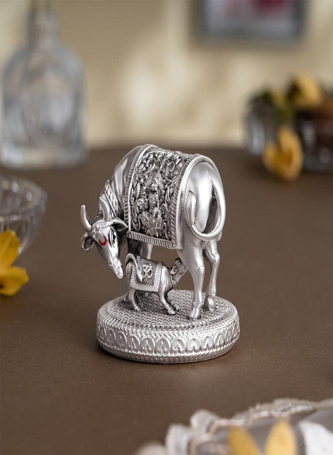 Svastika Silver-Plated Kamdhenu Cow with Calf Idol | Auspicious Vastu Remedy for Wealth & Prosperity for Weddings & Housewarming (2.5 Inch) - Image 5
